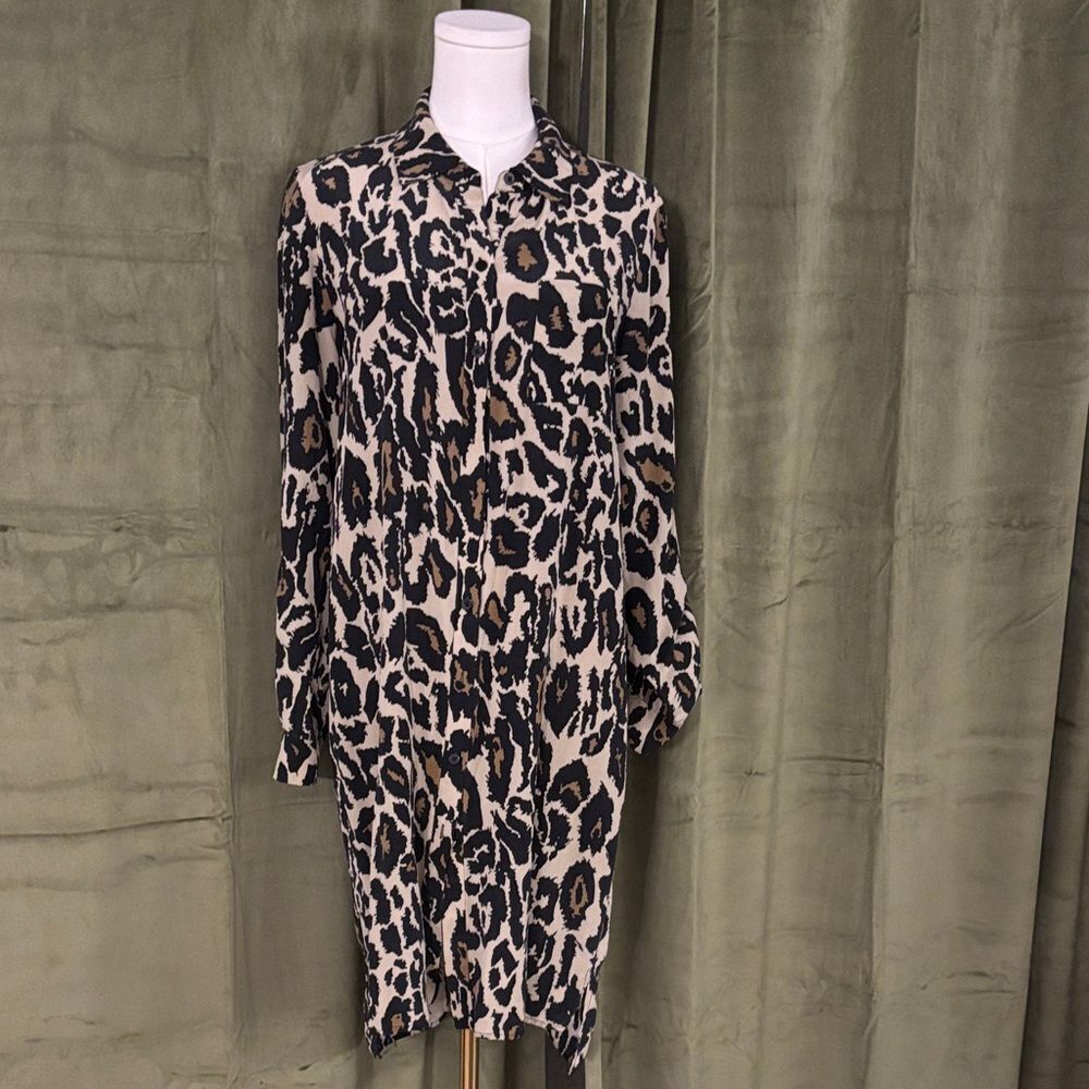 Diane Von Furstenberg Black and Cream Animal silk Print Dress, M